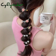Cyflymder Rose Bead Telephone Line Headband Charming Tied Ponytail Braid Hair Rope Headband High Elasticity Rubber Band