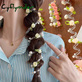 Cyflymder Rose Bead Telephone Line Headband Charming Tied Ponytail Braid Hair Rope Headband High Elasticity Rubber Band