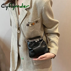 Cyflymder Ruched Clip Bag Shoulder Soft Pu Leather Crossbody Bags For Women Luxury Kisslock Frame
