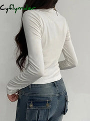 Cyflymder summer inspo Ruched Tie Lace Trim Square Collar Slim Long Sleeve White Y2K T Shirt Women Cute Japanese Kawaii