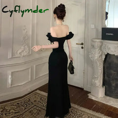 Cyflymder Ruffled One Shoulder Strapless Evening Dress Women Spring Summer Elegant High Waist Slim Wrapped Slit Long