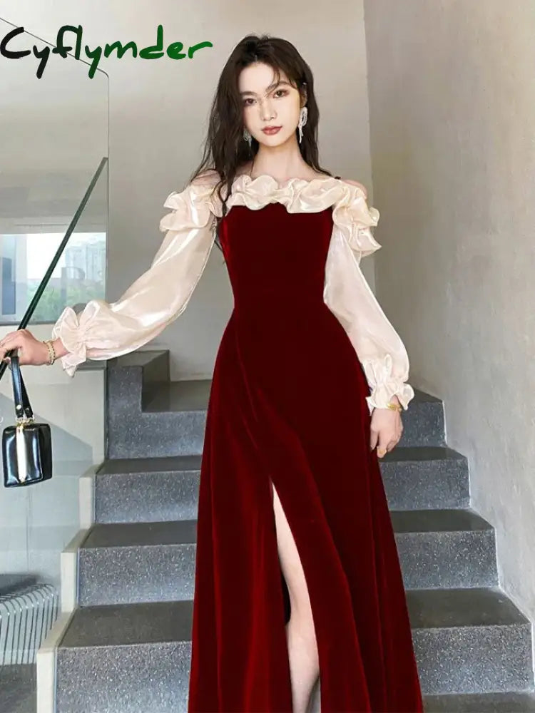 Ruffles Flare Sleeve Toast Bride Autumn New High End Light Luxury Wedding Engagement Evening Dress Banquet Party Dresses