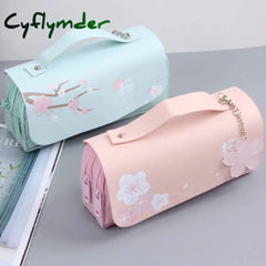 Cyflymder Sakura Pencil Bag Pu Leather Pen Case Kawaii Stationery Ruler Pouch For School Girl Sweet