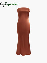 Cyflymder - Satin Bodycon Tube Long Dress Brown / S Dresses