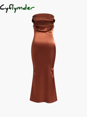Cyflymder - Satin Bodycon Tube Long Dress Dresses