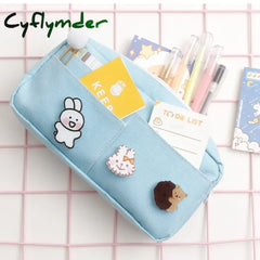 Cyflymder School Pencil Bags For Maiden Girl Stationery Supplies Kawaii Purple Canvas Case Cute