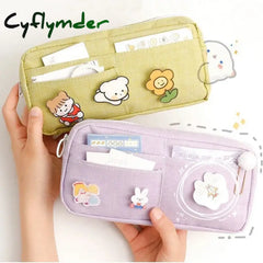 Cyflymder School Pencil Bags For Maiden Girl Stationery Supplies Kawaii Purple Canvas Case Cute