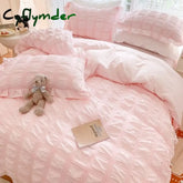 Cyflymder Seersucker Princess Bed Set Solid Color Quilt Cover Kawaii Ruffle Lace Bed Skirt For Girls Woman Bedspread