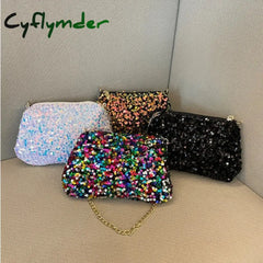 Cyflymder Sequins Crossbody Chain Bag Simple INS Solid Color Sequins Shoulder Bag Underarm Bag Phone Purse Evening