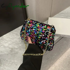 Cyflymder Sequins Crossbody Chain Bag Simple INS Solid Color Sequins Shoulder Bag Underarm Bag Phone Purse Evening