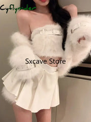 Cyflymder Sexy 3 Piece Skirt Set Women Casual Long Sleeve Coat + Bodycon Tube Tops + Sweet Mini Skirt Evening Party