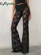 Cyflymder Sexy All-match Lace See-through High Waist Pant Women Long Casual Y2K Straight Trouser Female See Through
