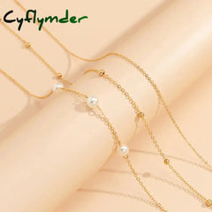 Cyflymder Sexy And Minimalist Imitation Pearl Chain Metal Waist Mixed Stacked Fashion Girl Beaded