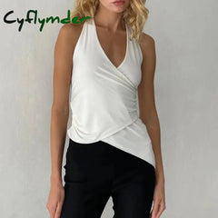 Cyflymder Sexy Clothes Women Halter Neck Backless Tank Tops Summer Sleeveless Irregular Hem Casual