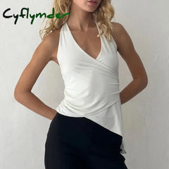 Cyflymder Sexy Clothes Women Halter Neck Backless Tank Tops Summer Sleeveless Irregular Hem Casual