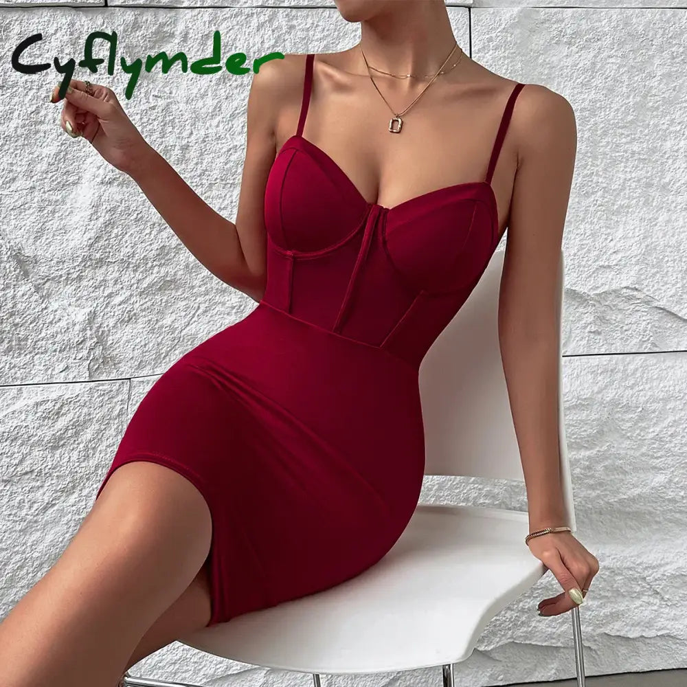 Cyflymder Sexy Club Party Hollowing Mesh See Through Slim Dress Women Nightclub Wear Fishbone