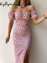 Cyflymder Sexy Floral Print Short Sleeve Hip Wrap Party Dress Elegant Off Shoulder Backless New