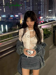 Cyflymder Sexy Lace Bandage Y2K Tops Women Vintage Harajuku Hollow Out Streetwear T Shirt Female