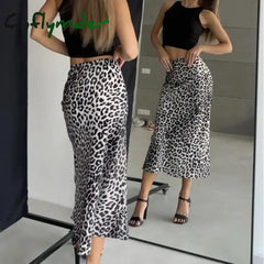 Cyflymder Sexy Leopard Print Long Skirts For Women Summer Fashion Vintage Women’s Satin Maxi Skirt Female High Waist