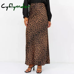 Cyflymder Sexy Leopard Print Long Skirts For Women Summer Fashion Vintage Women’s Satin Maxi Skirt Female High Waist
