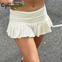 Cyflymder Sexy Low Waisted Pleated Skirts for Women Solid Y2K Aesthetic Korean Bottoms Clubwear Fashion 90s Cute Outfits