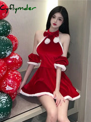 Cyflymder Sexy New Year Christmas Red Spicy Girl Plush Sex Mini Dress Girl Hot Sexy Korean Women Spice Girls Uniform