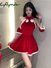 Cyflymder Sexy New Year Christmas Red Spicy Girl Plush Sex Mini Dress Girl Hot Sexy Korean Women Spice Girls Uniform
