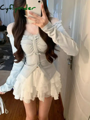 Cyflymder Sexy Short Party Dress Women Casual Long Sleeve Y2K Sweet Elegant Mini Beach Style New