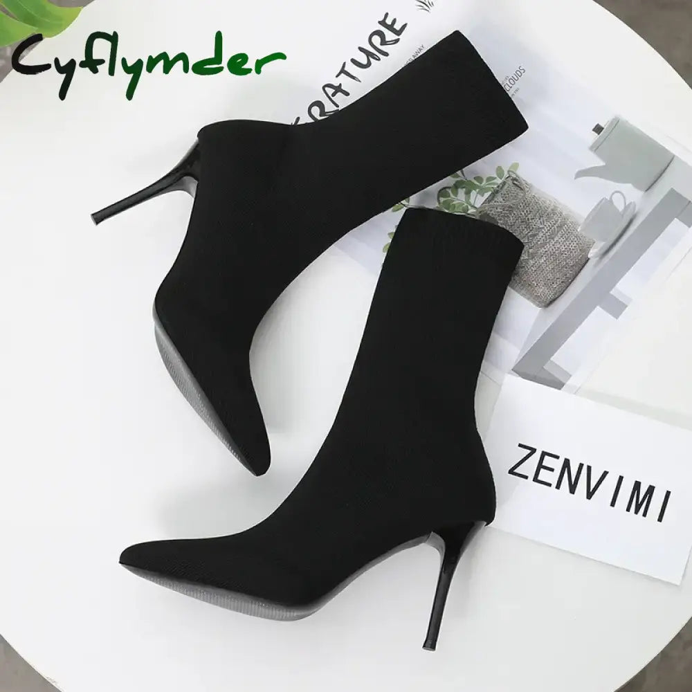 Cyflymder Sexy Sock Boots Knitting Stretch Boots High Heels for Women Fashion Shoes Spring Autumn Ankle Boots Female