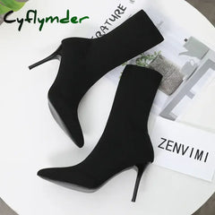 Cyflymder Sexy Sock Boots Knitting Stretch Boots High Heels for Women Fashion Shoes Spring Autumn Ankle Boots Female