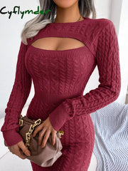 Cyflymder Sexy Sweater Dresses For Women Autumn Winter Long Sleeve Hollow Out Bodycon Knitted