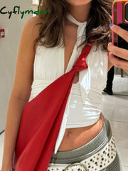 Cyflymder Sexy Vintage Solid Lace Up Camisole Sleeveless Y2K Backless Clothes Fashion Korean Aesthetic Women’s Crop