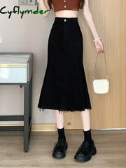 Cyflymder Sexy White High Waist Denim Midi Skirts Women Spring Summer Casaul Long Skirt Y2K