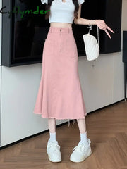 Cyflymder Sexy White High Waist Denim Midi Skirts Women Spring Summer Casaul Long Skirt Y2K