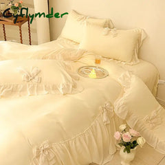 Cyflymder shabby chic Ruffle Lace Edge Sweet Princess Style Nature Soft Skin Friendly 4pcs Bedding set Bed Sheet