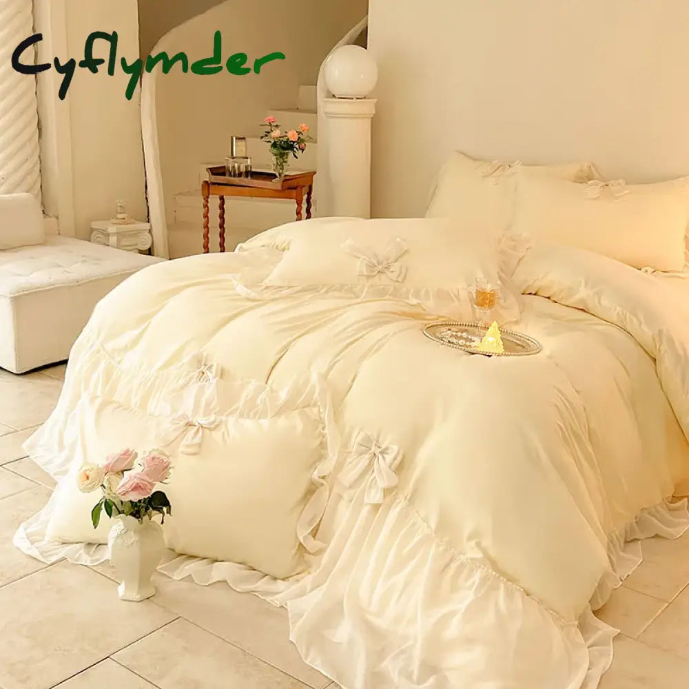 Cyflymder shabby chic Ruffle Lace Edge Sweet Princess Style Nature Soft Skin Friendly 4pcs Bedding set Bed Sheet