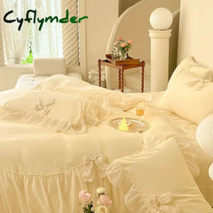 Cyflymder shabby chic Ruffle Lace Edge Sweet Princess Style Nature Soft Skin Friendly 4pcs Bedding set Bed Sheet