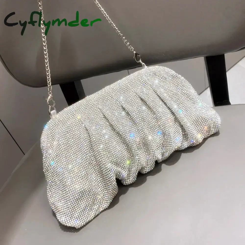 Shiny Handle Rhinestones Handmade Evening Clutch Bags New Folds Purses And Handbags Luxury Designer Wedding Party High Quality
