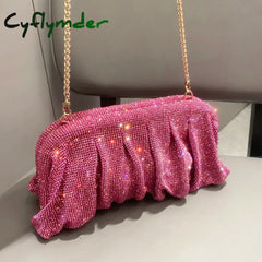 Cyflymder Shiny Handle Rhinestones Handmade Evening Clutch Bags New Folds Purses And Handbags