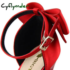 Cyflymder Shoes Bow Woman Pumps Silk High Heels Women Shoes Stiletto Red Wedding Shoes Women Heels Women Sandals 8cm