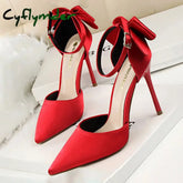 Cyflymder Shoes Bow Woman Pumps Silk High Heels Women Shoes Stiletto Red Wedding Shoes Women Heels Women Sandals 8cm