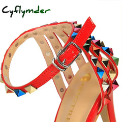 Cyflymder Shoes Color Rivets Women Sandals Roman Style Heeled Sandals Hollow Out High Heels Stiletto Sexy Party Shoes