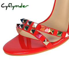 Cyflymder Shoes Color Rivets Women Sandals Roman Style Heeled Sandals Hollow Out High Heels Stiletto Sexy Party Shoes