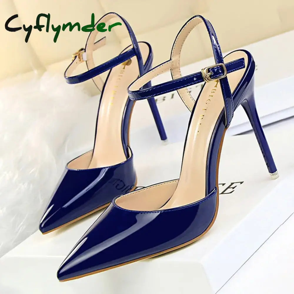 Cyflymder Shoes Fashion High Heels Shoes Patent Leather Woman Pumps Sexy Women Heels Blue Sliver Stiletto Heels Women