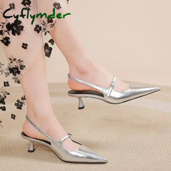 Cyflymder Shoes for Women New Pointed Toe Women’s Slingback Sandals Simple and Elegant Dress Shoes High Quality Silver