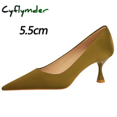 Cyflymder Shoes Kitten Heels 5.5 Cm Women Pumps Silks Satins Lady Heels Fashion Women Shoes Low Heel Female Shoes Large