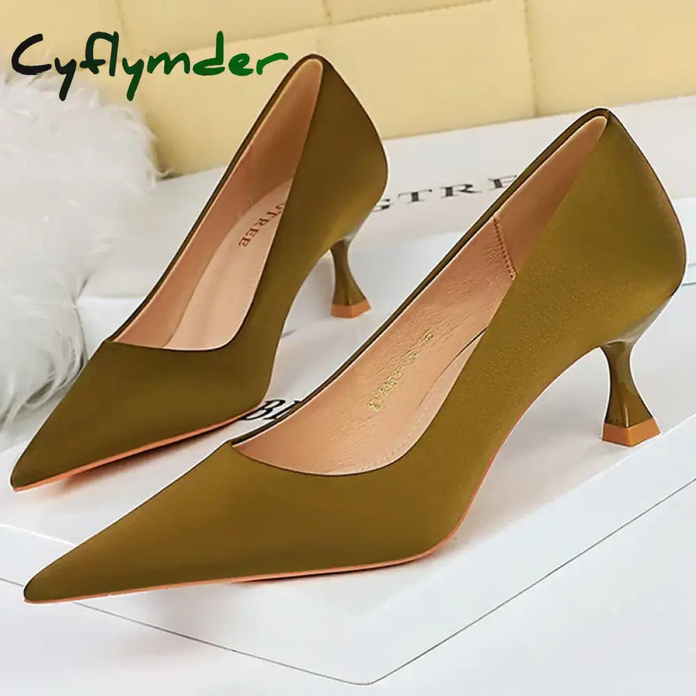 Cyflymder Shoes Kitten Heels 5.5 Cm Women Pumps Silks Satins Lady Heels Fashion Women Shoes Low Heel Female Shoes Large