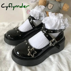Cyflymder Shoes Lolita shoes Women heels platform mary janes Star Buckle Strap Mary Janes Women Cross-tied Girls Rivet