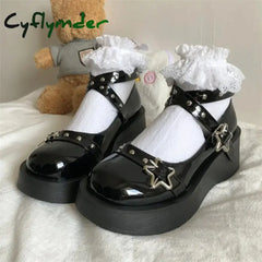 Cyflymder Shoes Lolita shoes Women heels platform mary janes Star Buckle Strap Mary Janes Women Cross-tied Girls Rivet