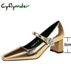 Cyflymder Shoes Luxury Rhinestone Woman Pumps Block Heels Women’s Shoes Thick With Mid Heel Ladies Shoes Elegant